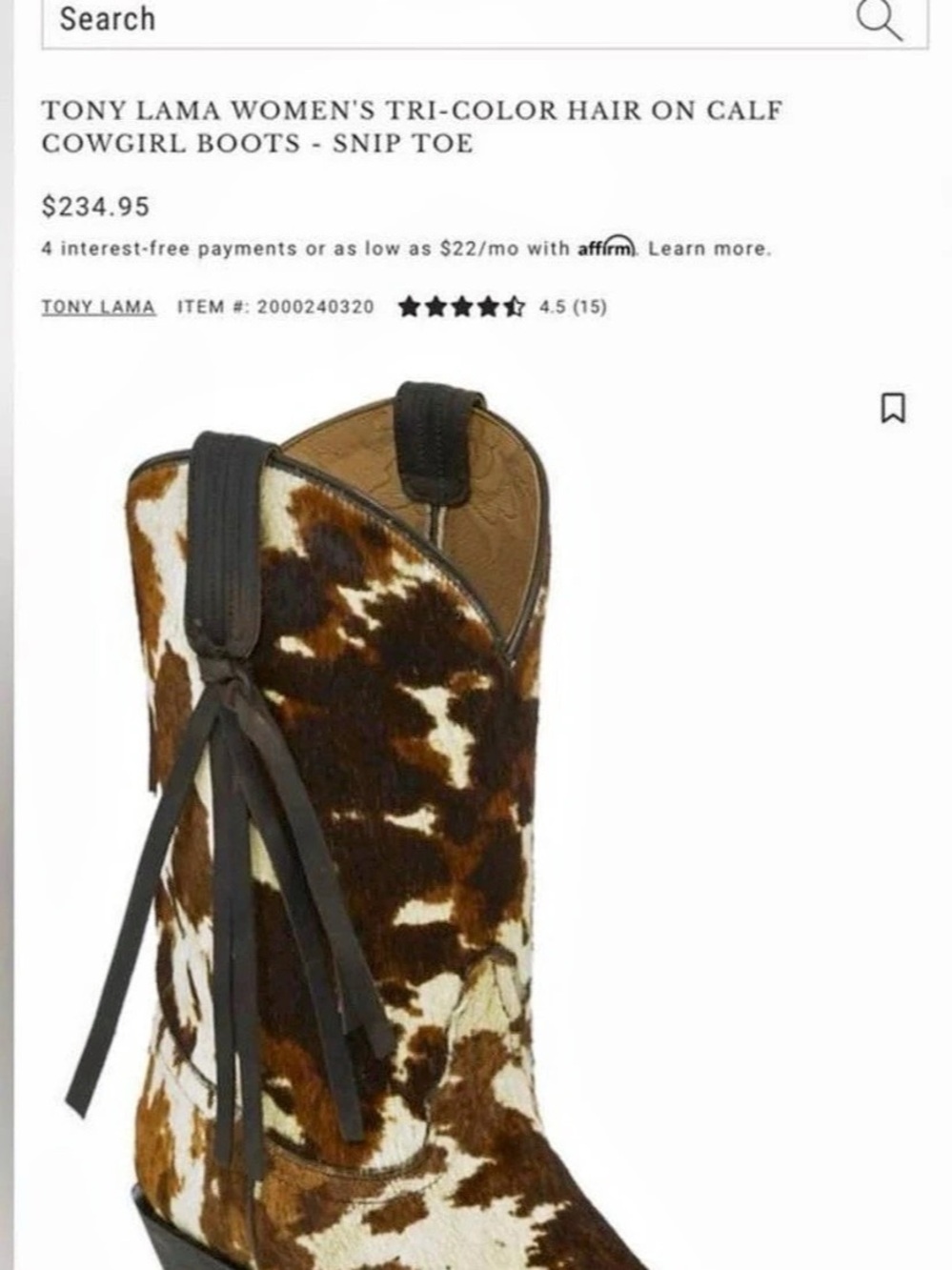 Tony Lama Tri-Color Hair on Calf Western Boot Brown & White